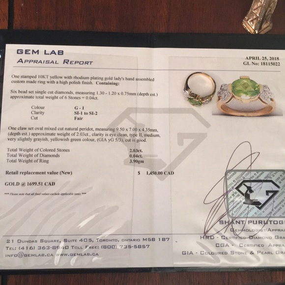 10k Gold diamond & Peridot ring w/appraisal - Picture 10 of 12
